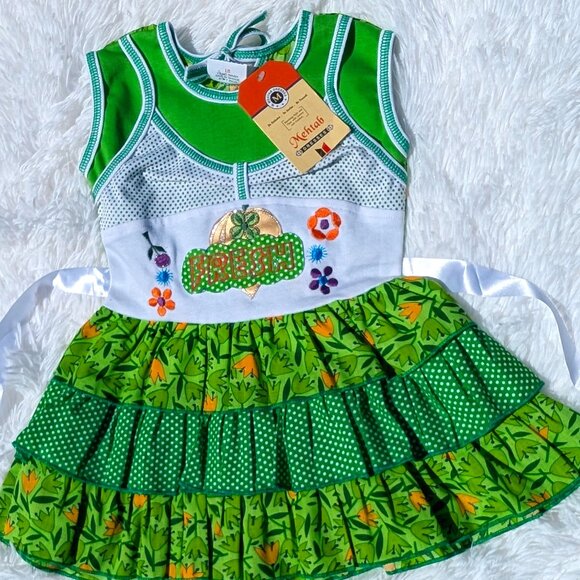 Other - Green Garden Charm: Sleeveless Floral & Polka Dot Dress for Girls